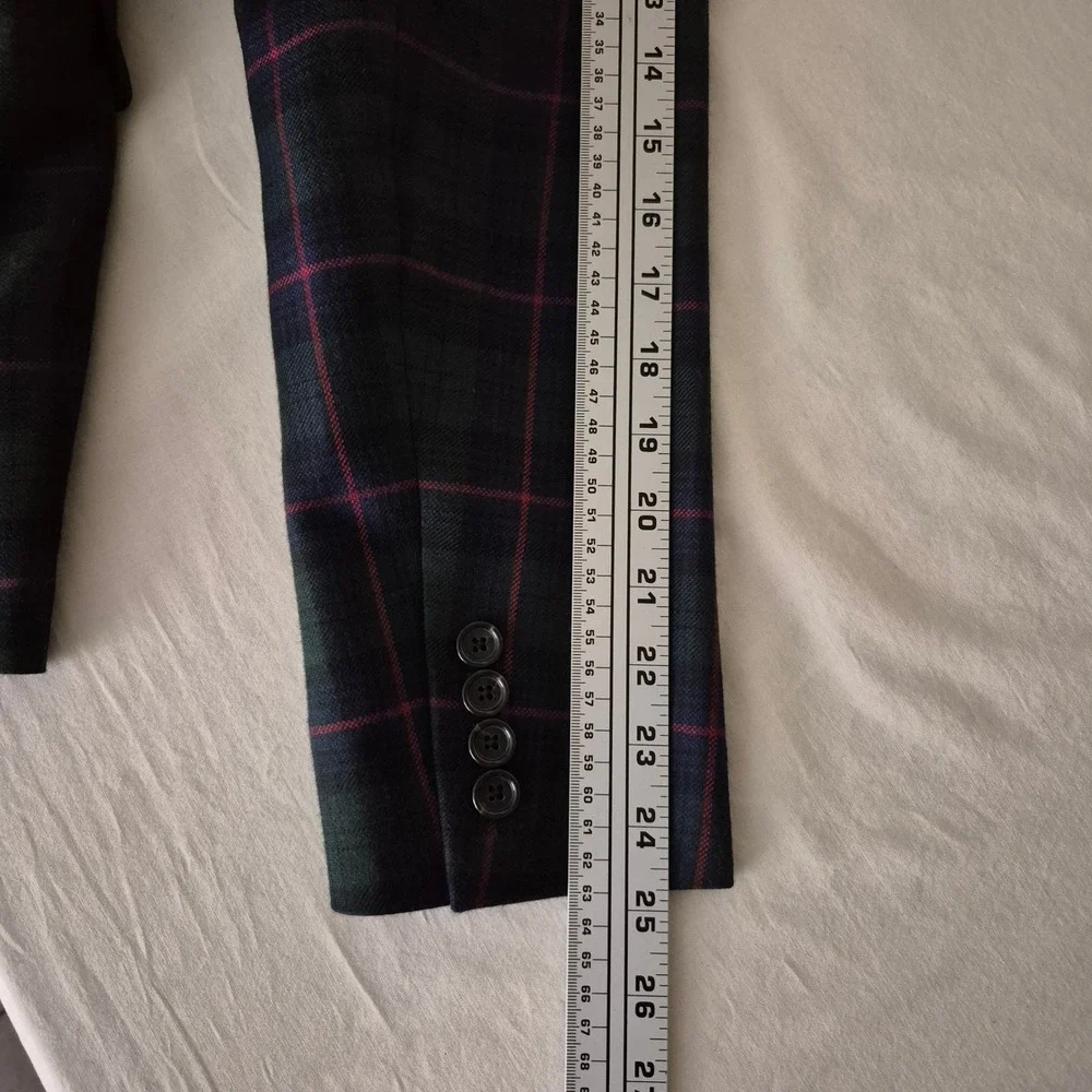J.Crew Ludlow Slim Blazer 38R Moon British Cloth Black Watch Tartan Plaid Green